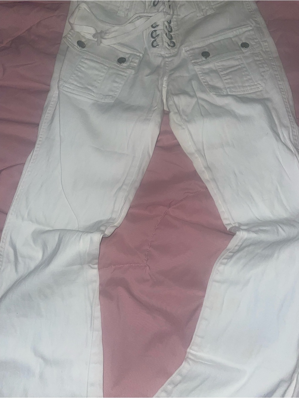 White Lace-Up Cargo Pants vintage